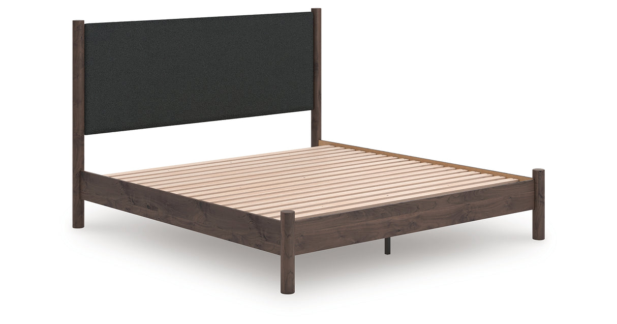 Pamytta Brown King Upholstered Panel Platform Bed from Ashley Furniture - Luna Furniture