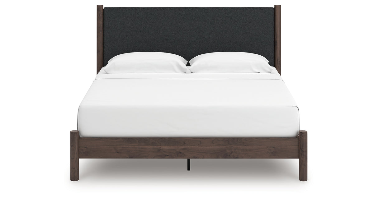 Pamytta Brown King Upholstered Panel Platform Bed from Ashley Furniture - Luna Furniture
