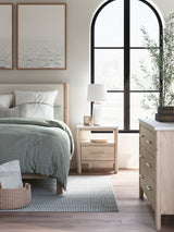 Cadmori Queen Upholstered Panel Bed with Mirrored Dresser and Nightstand in Two-tone from Ashley - Luna Furniture
