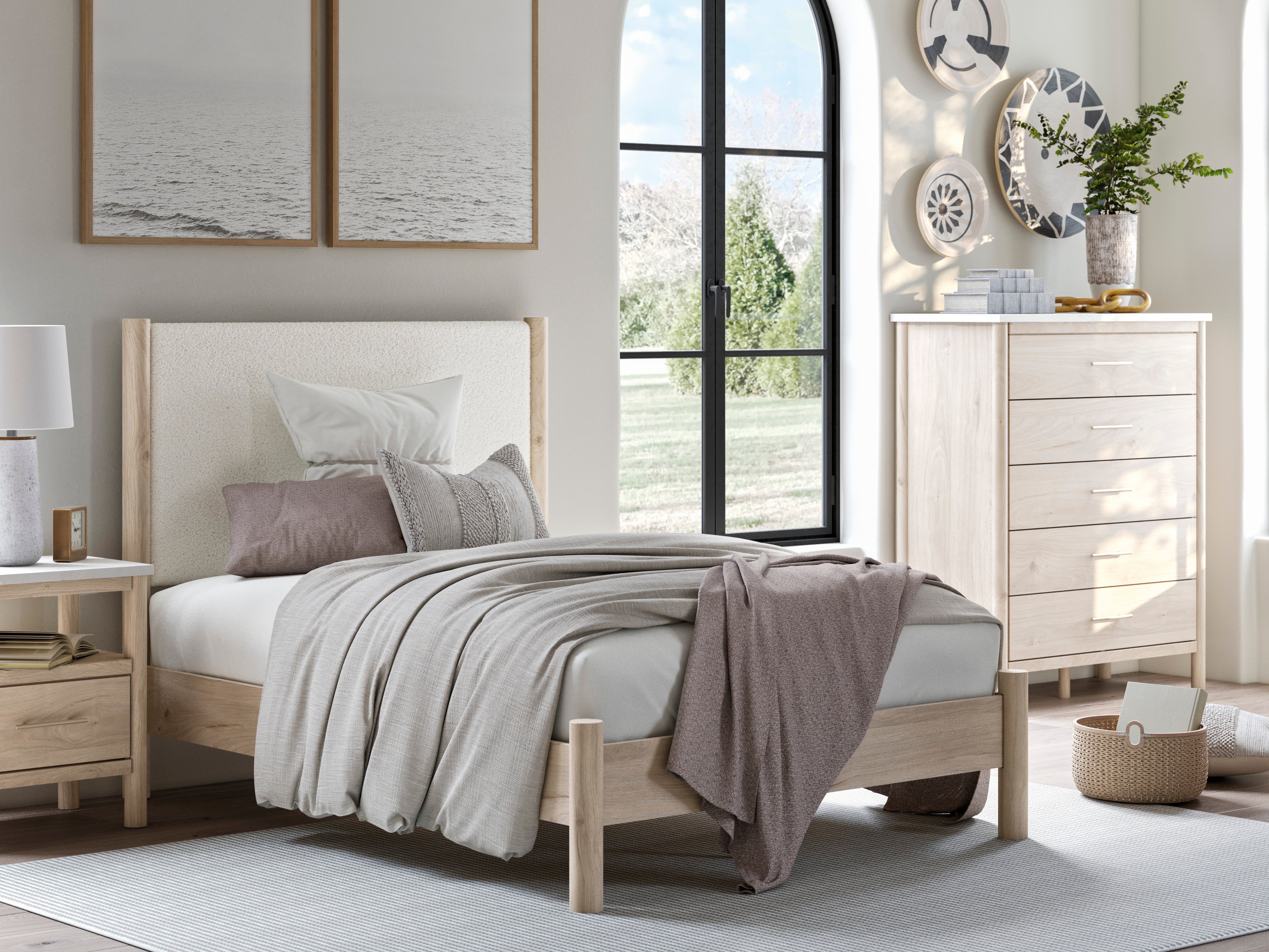 Cadmori Tan/Beige Upholstered Platform Bedroom Set – Luna