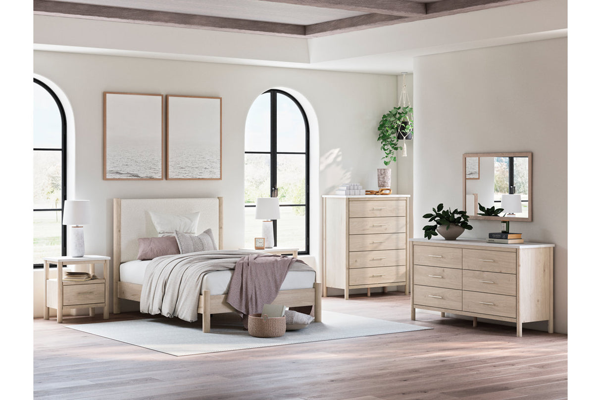 Cadmori Tan/Beige Full Upholstered Platform Bed from Ashley - Luna Furniture
