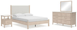 Cadmori Queen Upholstered Panel Bed with Mirrored Dresser and Nightstand in Two-tone from Ashley - Luna Furniture