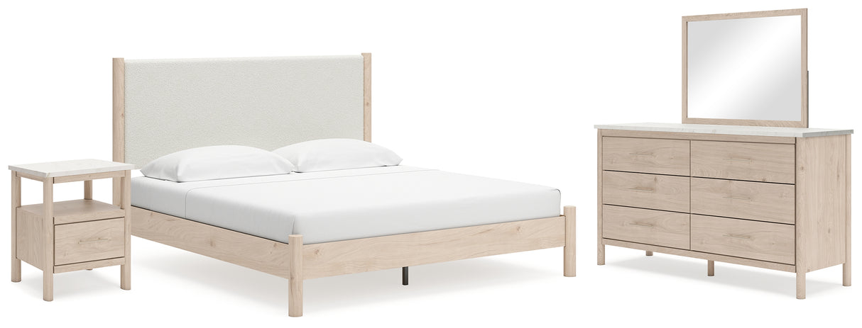 Cadmori Tan/Beige Upholstered Platform Bedroom Set from Ashley - Luna Furniture