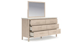 Cadmori Queen Upholstered Panel Bed with Mirrored Dresser and Nightstand in Two-tone from Ashley - Luna Furniture