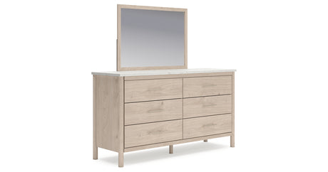 Cadmori Queen Upholstered Panel Bed with Mirrored Dresser, Chest and Nightstand in Two-tone from Ashley - Luna Furniture