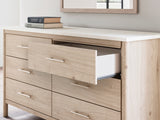 Cadmori Two-tone King Upholstered Panel Bed, Dresser, Mirror and Nightstand from Ashley - Luna Furniture