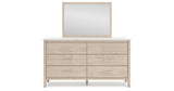 Cadmori Queen Upholstered Panel Bed with Mirrored Dresser in Two-tone from Ashley - Luna Furniture