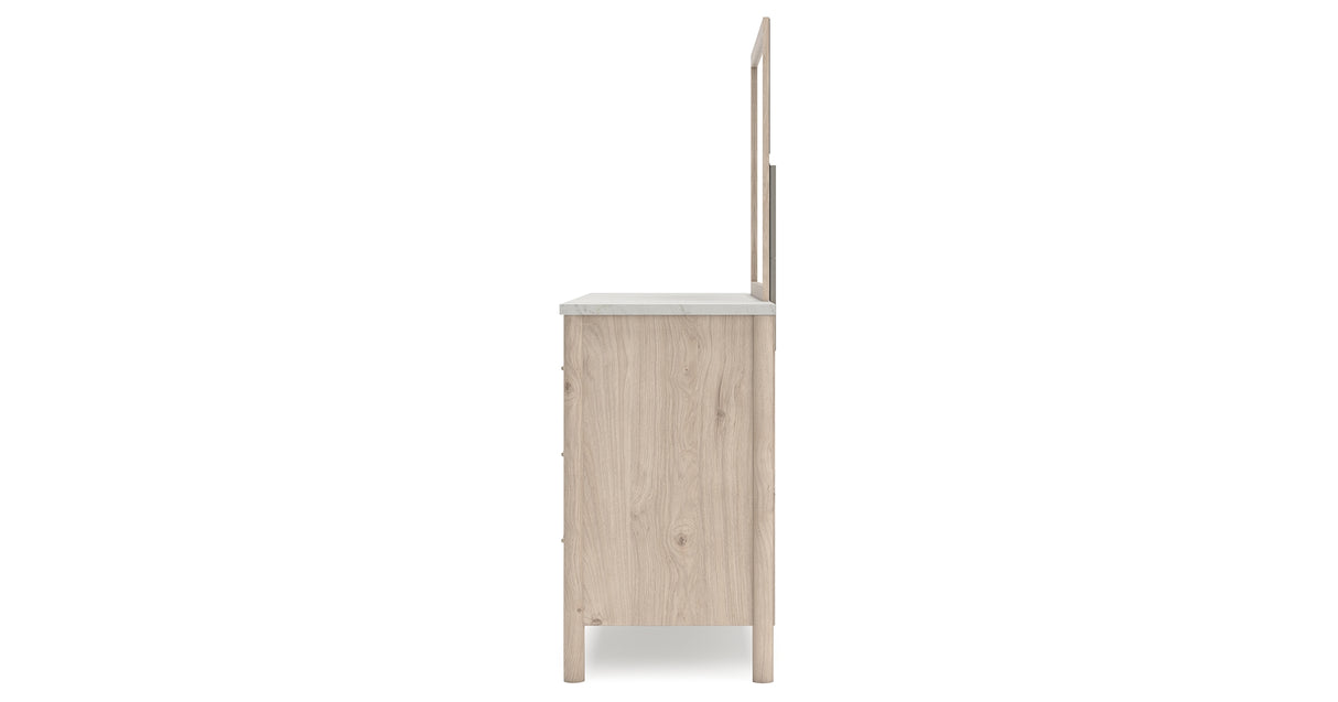 Cadmori Queen Upholstered Panel Bed with Mirrored Dresser in Two-tone from Ashley - Luna Furniture