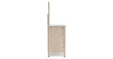 Cadmori Queen Upholstered Panel Bed with Mirrored Dresser, Chest and Nightstand in Two-tone from Ashley - Luna Furniture