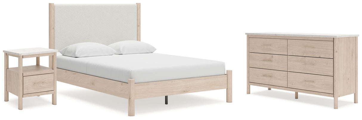 Cadmori Tan/Beige Upholstered Platform Bedroom Set from Ashley - Luna Furniture