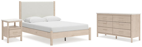 Cadmori Tan/Beige Upholstered Platform Bedroom Set from Ashley - Luna Furniture