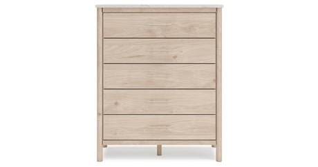 Cadmori Queen Upholstered Panel Bed with Mirrored Dresser, Chest and 2 Nightstands in Two-tone from Ashley - Luna Furniture