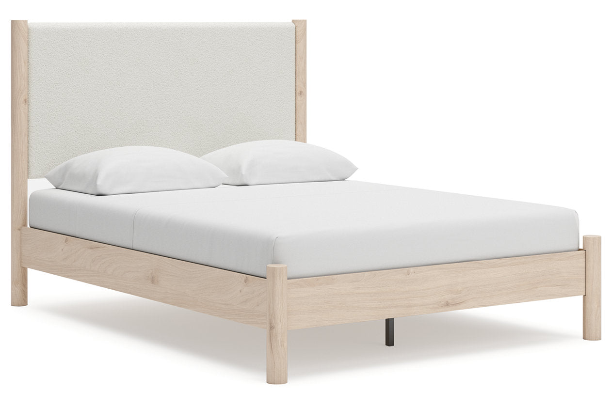 Cadmori Tan/Beige Queen Upholstered Platform Bed from Ashley - Luna Furniture