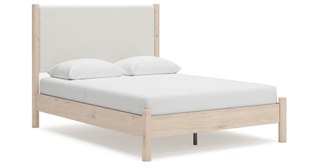 Cadmori Tan/Beige Queen Upholstered Platform Bed from Ashley - Luna Furniture
