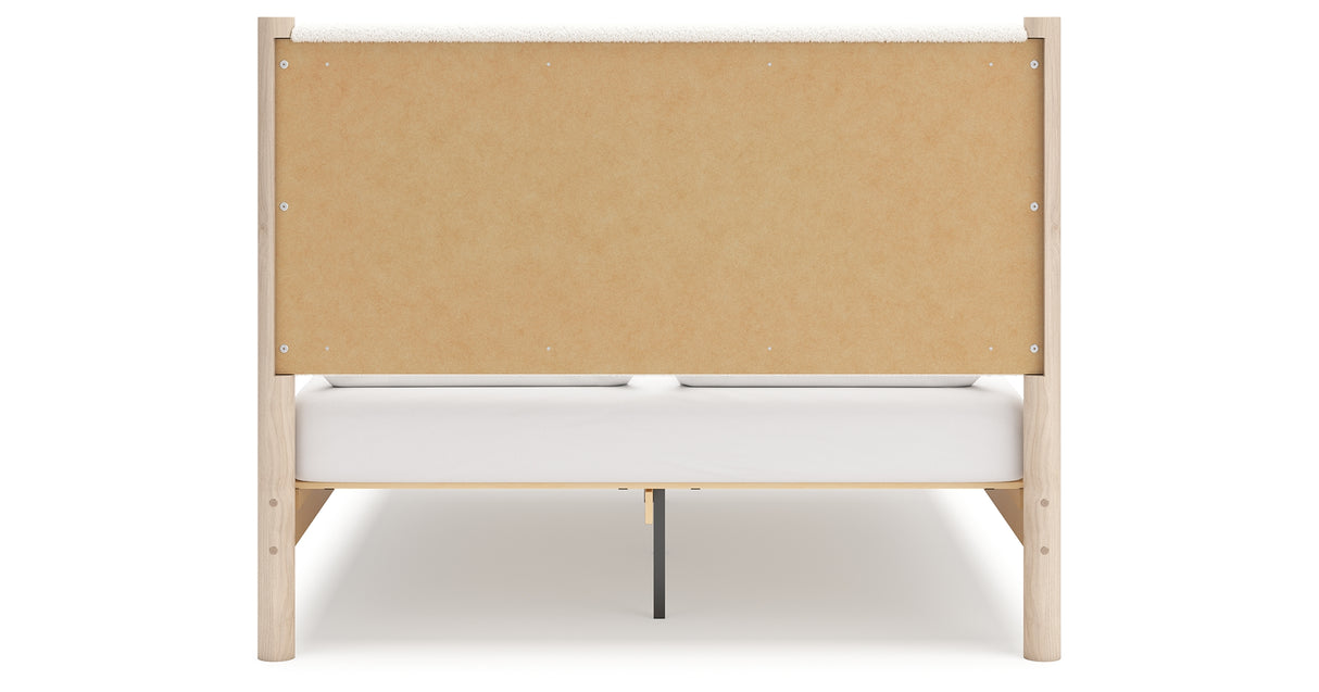 Cadmori Queen Upholstered Panel Bed with Mirrored Dresser and Nightstand in Two-tone from Ashley - Luna Furniture