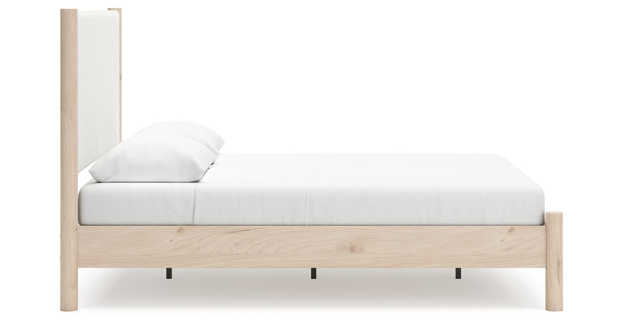 Cadmori Queen Upholstered Panel Bed with Mirrored Dresser and Nightstand in Two-tone from Ashley - Luna Furniture