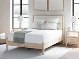 Cadmori Queen Upholstered Panel Bed with Mirrored Dresser and Nightstand in Two-tone from Ashley - Luna Furniture