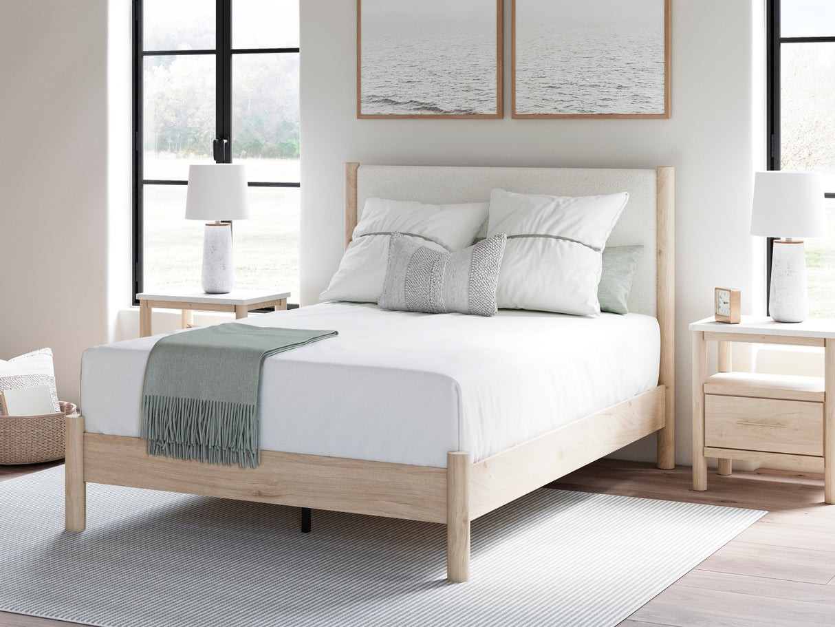 Cadmori Tan/Beige Upholstered Platform Bedroom Set from Ashley - Luna Furniture