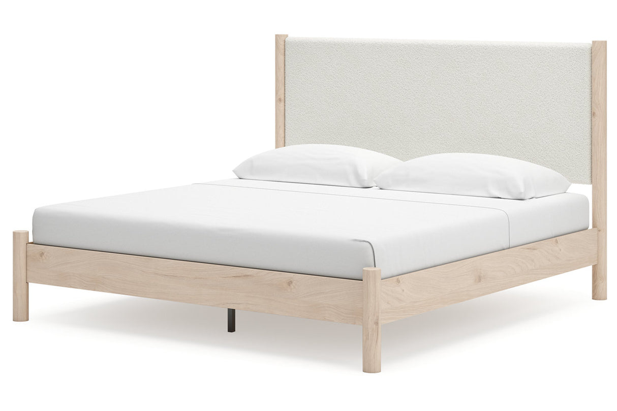 Cadmori Tan/Beige King Upholstered Platform Bed from Ashley - Luna Furniture