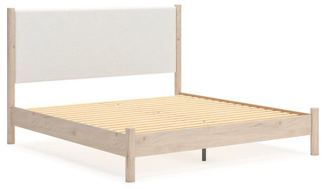 Cadmori Tan/Beige King Upholstered Platform Bed from Ashley - Luna Furniture
