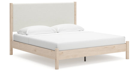 Cadmori Tan/Beige King Upholstered Platform Bed from Ashley - Luna Furniture