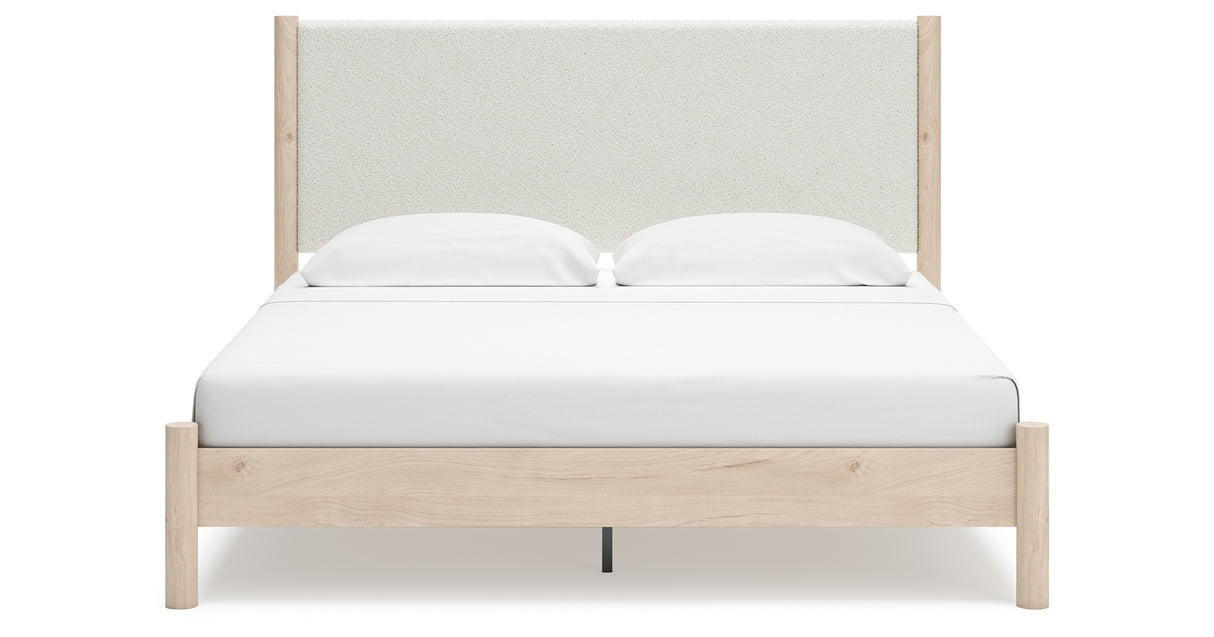 Cadmori Tan/Beige King Upholstered Platform Bed from Ashley - Luna Furniture