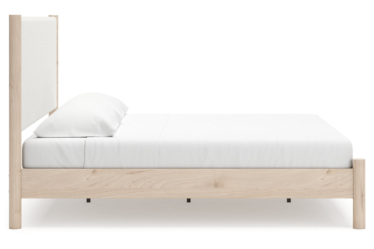 Cadmori Tan/Beige King Upholstered Platform Bed from Ashley - Luna Furniture