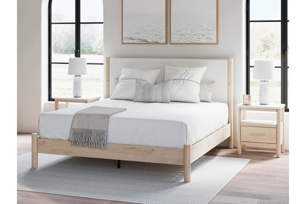 Cadmori Tan/Beige King Upholstered Platform Bed from Ashley - Luna Furniture