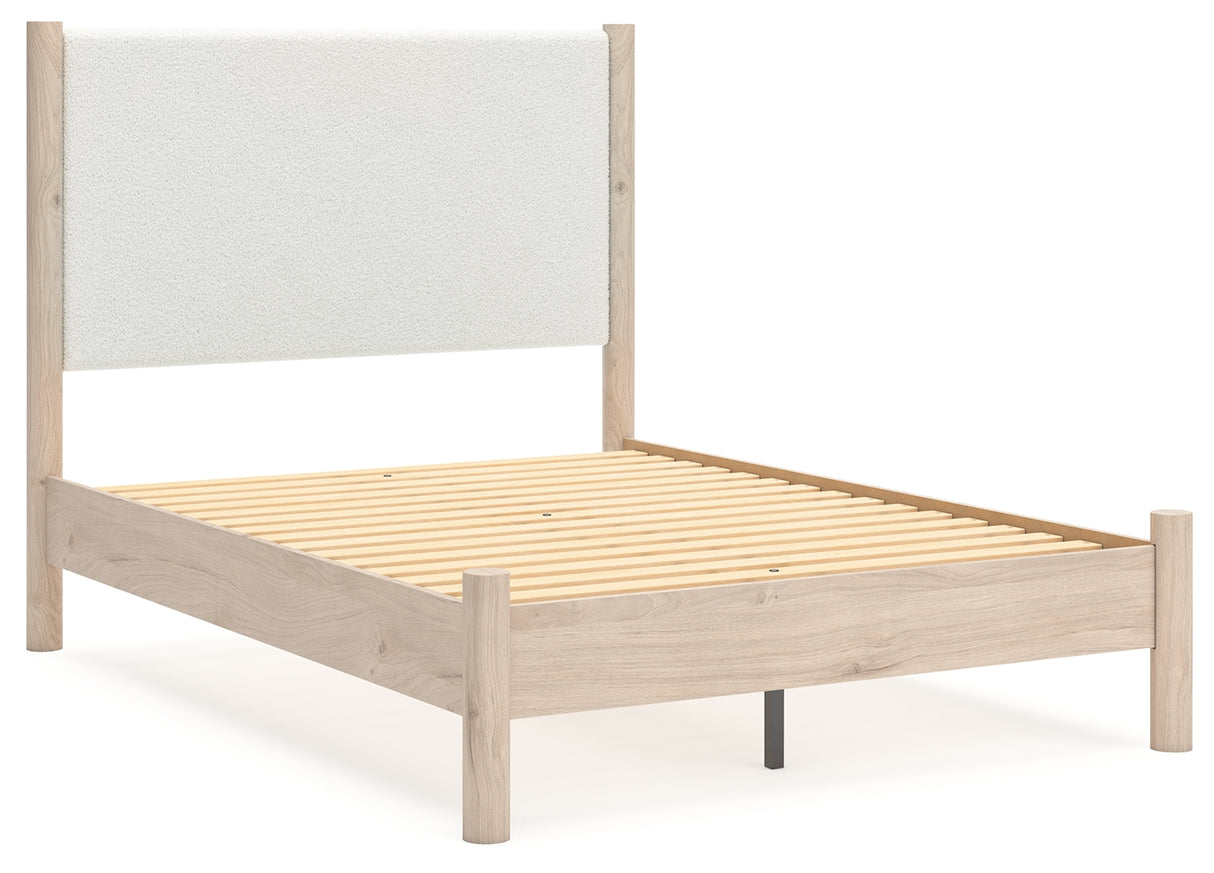 Cadmori Tan/Beige Full Upholstered Platform Bed from Ashley - Luna Furniture