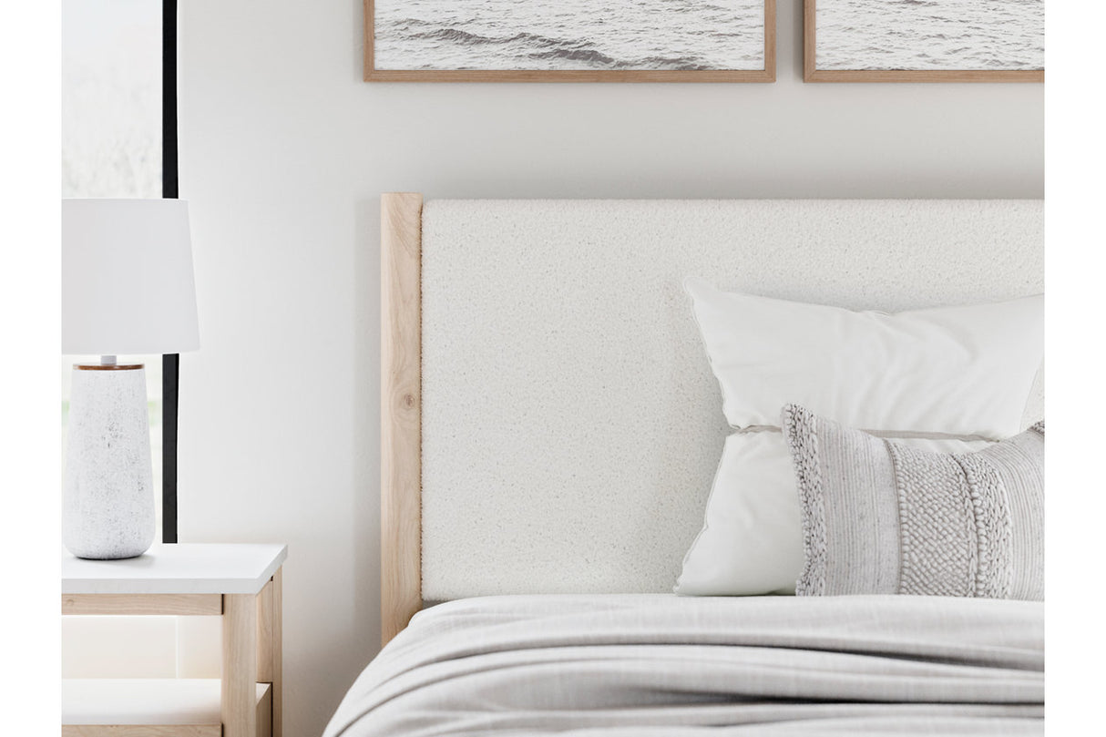 Cadmori Tan/Beige Full Upholstered Platform Bed from Ashley - Luna Furniture