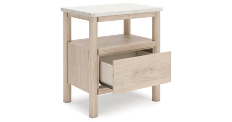 Cadmori Queen Upholstered Panel Bed with Mirrored Dresser, Chest and Nightstand in Two-tone from Ashley - Luna Furniture