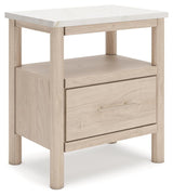 Cadmori Two-tone King Upholstered Panel Bed, Dresser, Mirror and Nightstand from Ashley - Luna Furniture