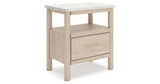 Cadmori Queen Upholstered Panel Bed with Mirrored Dresser and Nightstand in Two-tone from Ashley - Luna Furniture