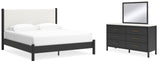 Cadmori Black/White King Upholstered Panel Bed, Dresser and Mirror from Ashley - Luna Furniture