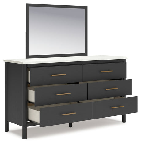 Cadmori Black/White King Upholstered Panel Bed, Dresser and Mirror from Ashley - Luna Furniture