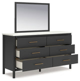 Cadmori Queen Upholstered Panel Bed, Dresser and Mirror in Black/White from Ashley - Luna Furniture