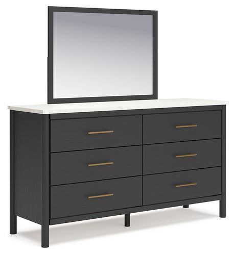 Cadmori Black/White Full Upholstered Panel Bed, Dresser and Mirror from Ashley - Luna Furniture