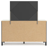Cadmori Queen Upholstered Panel Bed, Dresser and Mirror in Black/White from Ashley - Luna Furniture