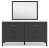 Cadmori Black/White Full Upholstered Panel Bed, Dresser and Mirror from Ashley - Luna Furniture