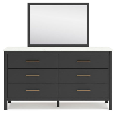 Cadmori Black/White Full Upholstered Panel Bed, Dresser and Mirror from Ashley - Luna Furniture