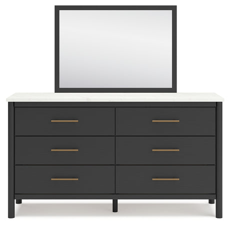 Cadmori Black/White King Upholstered Panel Bed, Dresser and Mirror from Ashley - Luna Furniture