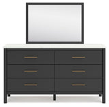 Cadmori Black/White King Upholstered Panel Bed, Dresser and Mirror from Ashley - Luna Furniture