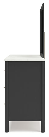 Cadmori Queen Upholstered Panel Bed, Dresser and Mirror in Black/White from Ashley - Luna Furniture