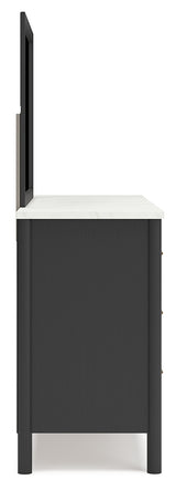 Cadmori Black/White King Upholstered Panel Bed, Dresser and Mirror from Ashley - Luna Furniture