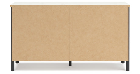 Cadmori King Upholstered Panel Bed with Dresser in Black/White from Ashley - Luna Furniture