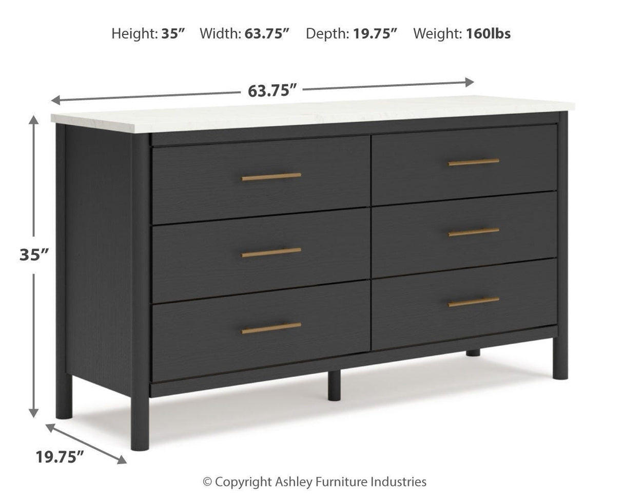 Cadmori Full Upholstered Panel Bed with Dresser and 2 Nightstands in Black/White from Ashley - Luna Furniture