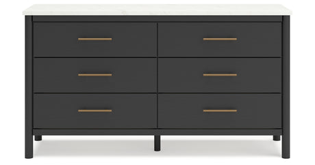 Cadmori Queen Upholstered Panel Bed with Dresser in Black/White from Ashley - Luna Furniture