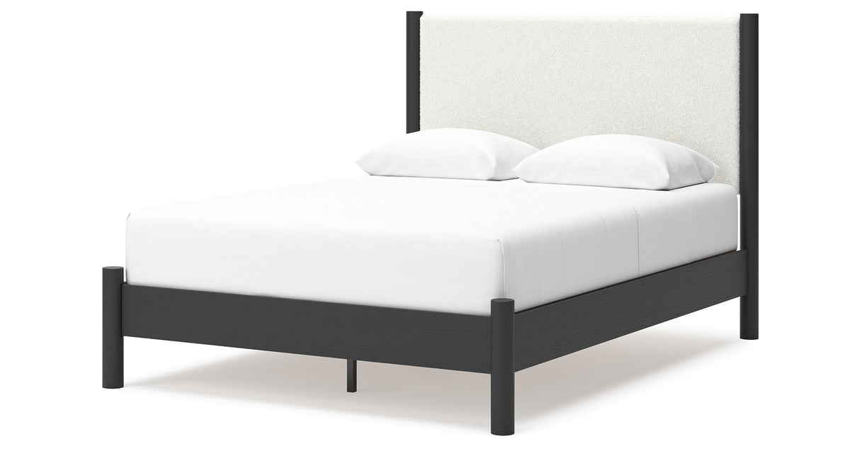 Cadmori Queen Upholstered Panel Bed with Dresser and 2 Nightstands in Black/White from Ashley - Luna Furniture