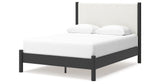 Cadmori Queen Upholstered Panel Bed with Dresser and 2 Nightstands in Black/White from Ashley - Luna Furniture