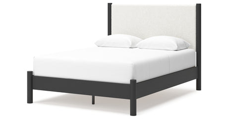 Cadmori Queen Upholstered Panel Bed with Dresser in Black/White from Ashley - Luna Furniture